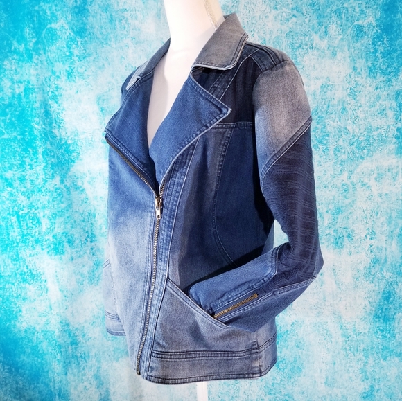 VTG Ombre Wash Moto Denim and Knit Jacket - Picture 6 of 16